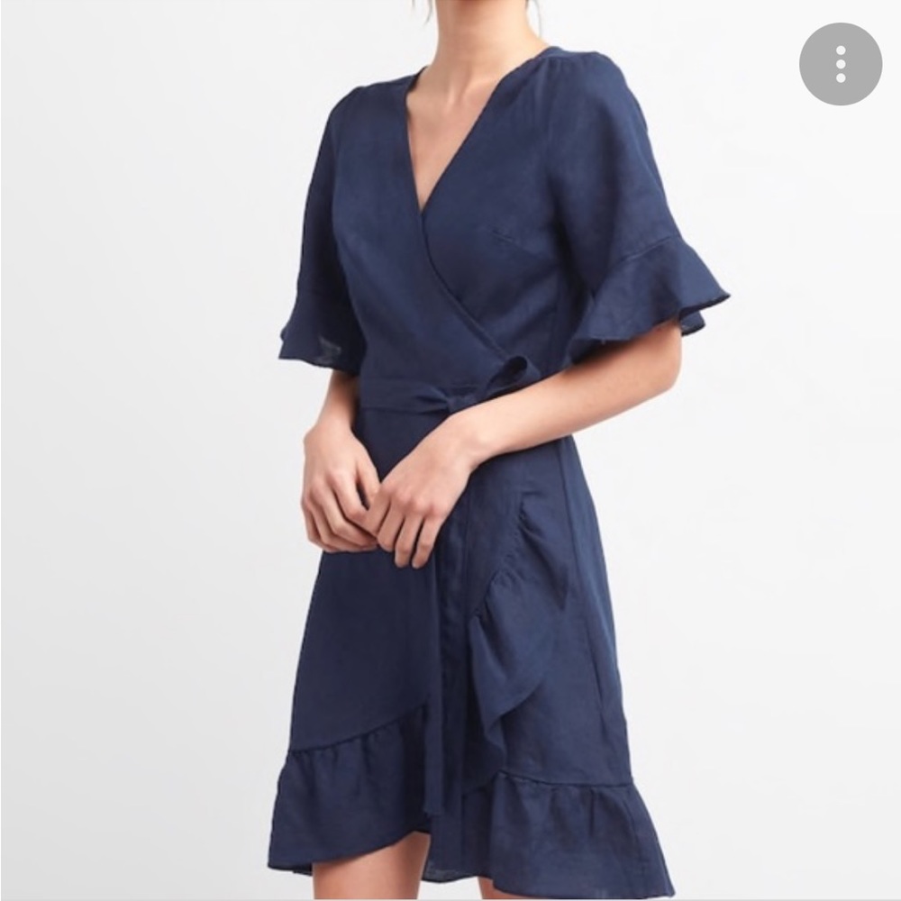 GAP 100% Linen Wrap Ruffle Tie Dress Size XS - Picture 3 of 5